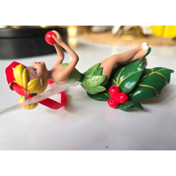 Disney Tinker Bell Ornament With Red Ribbon & Glitter Wings Christmas Tree Decor - Picture 2 of 7